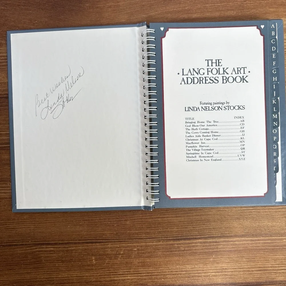 1988 LANG Folk Art‎ Address Book w/ Slipcase Signed Linda Nelson Stocks